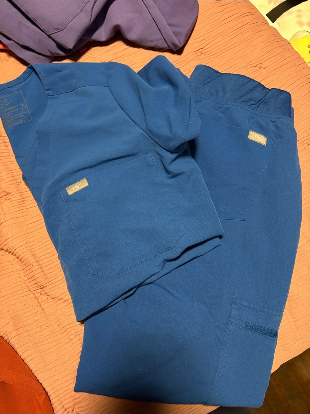 Figs Women's Short Sleeve Scrub Top and Pants in Royal Blue